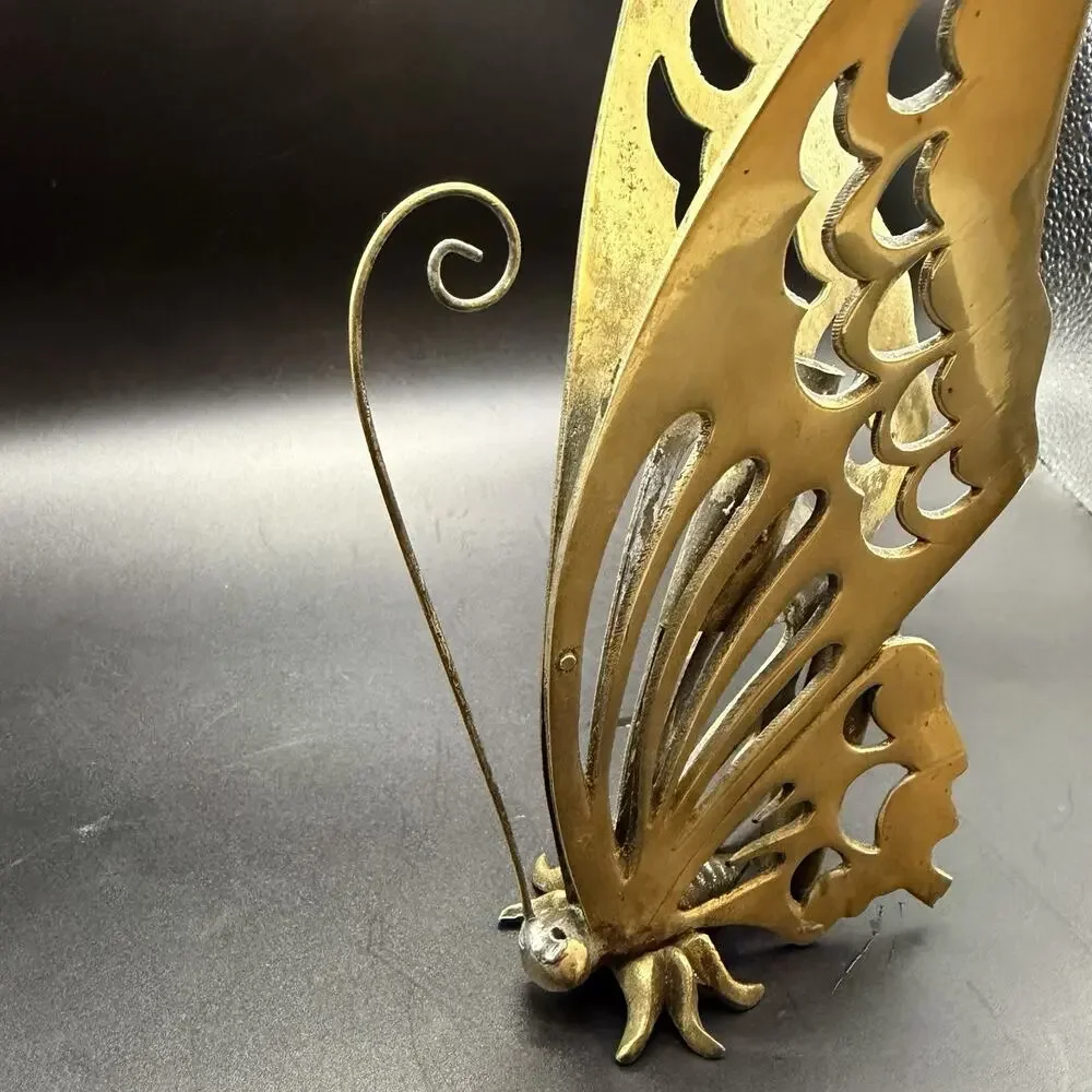 Vintage Brass Standing Butterfly Photo Stand Stationary Holder Mid Century - Picture 7 of 9